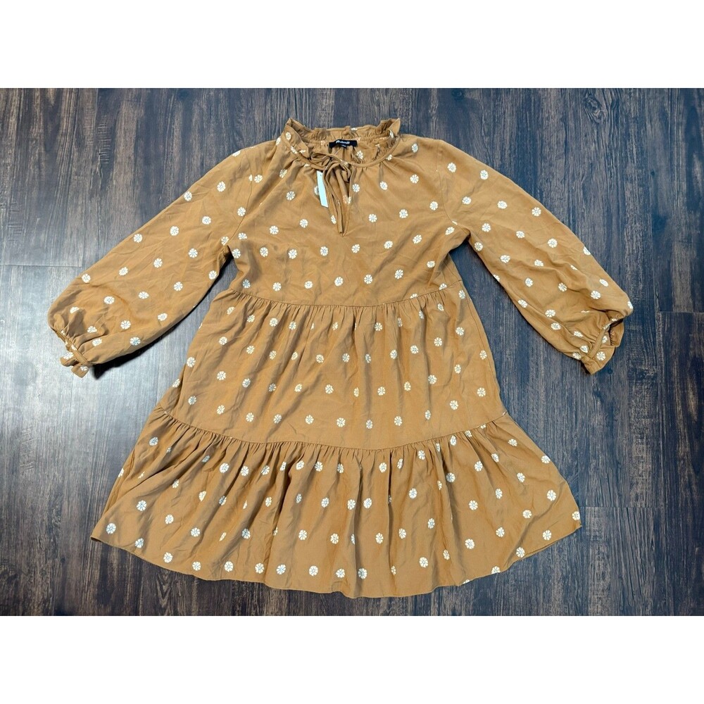 Madewell Women's Tie-Neck Tiered Mini Dress in Bloom Dot Small Brown Flowers